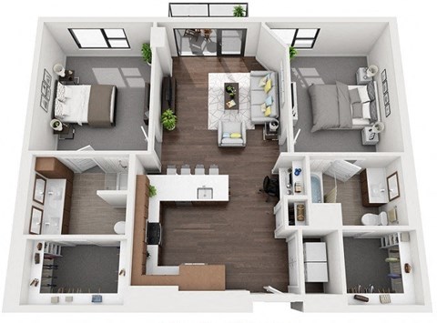 Floor plan for 2 beds, 2 baths, 1293 sqft